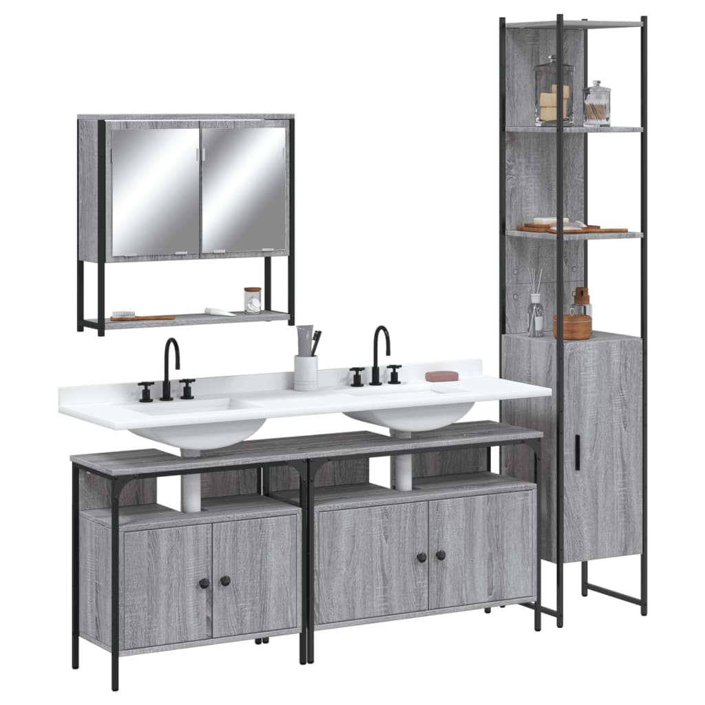 JUNG Vida 4-tlg. Badmöbel-Set Grau Sonoma Holzwerkstoff
