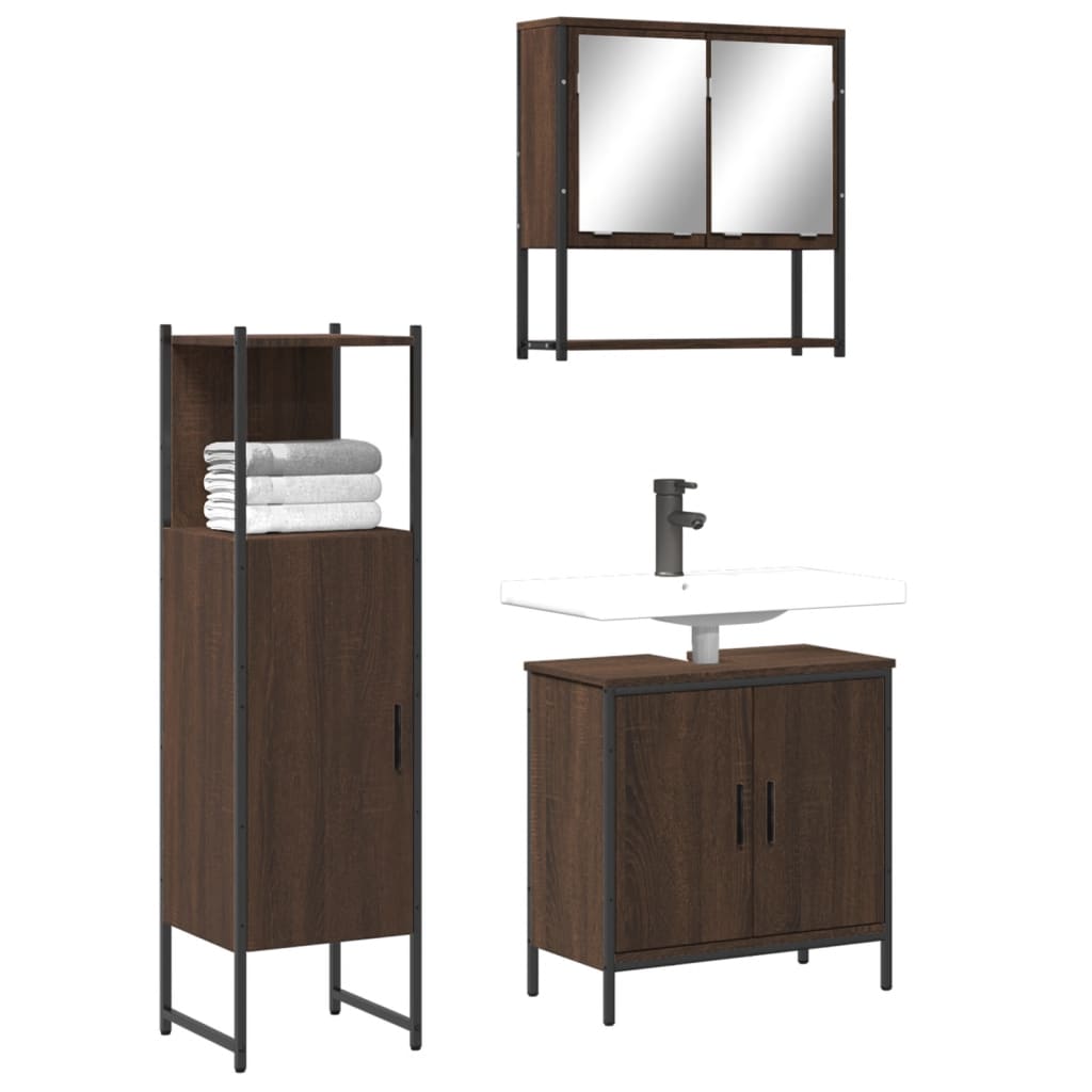JUNG Vida 3-tlg. Badmöbel-Set Braun Eichen-Optik Holzwerkstoff
