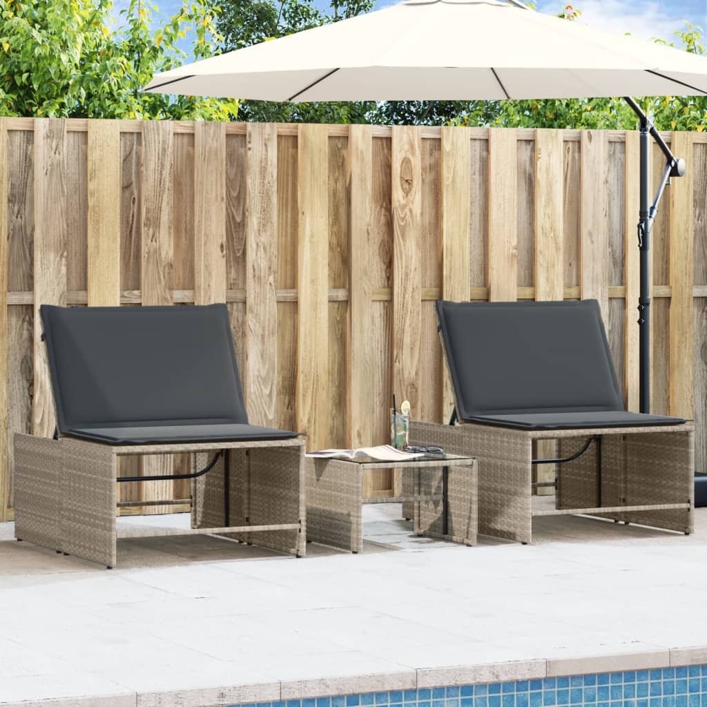 JUNG Vida Sonnenliegen 2 Stk. mit Tisch Hellgrau Poly Rattan