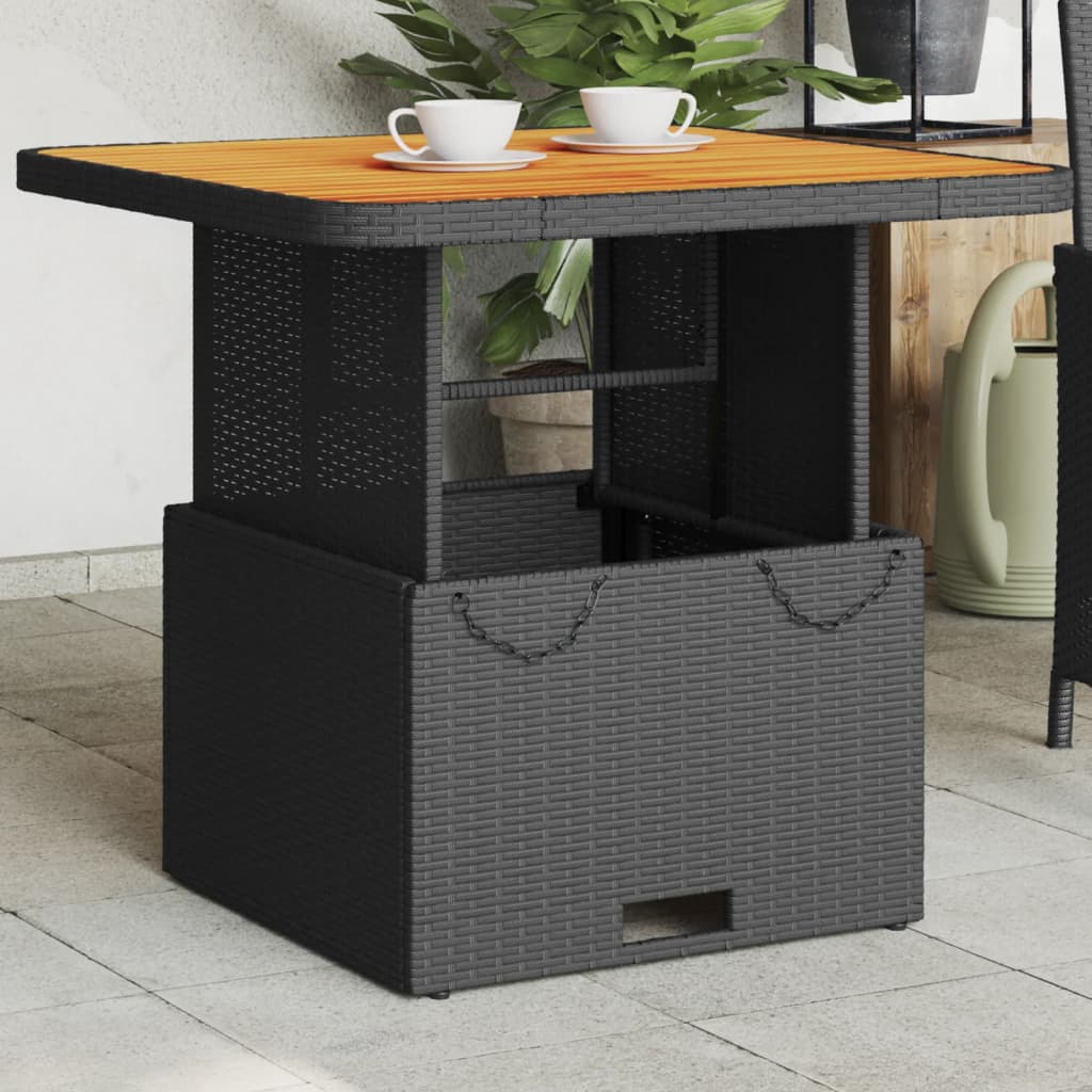 JUNG Vida Gartentisch Schwarz 80x80x71 cm Poly Rattan und Akazienholz