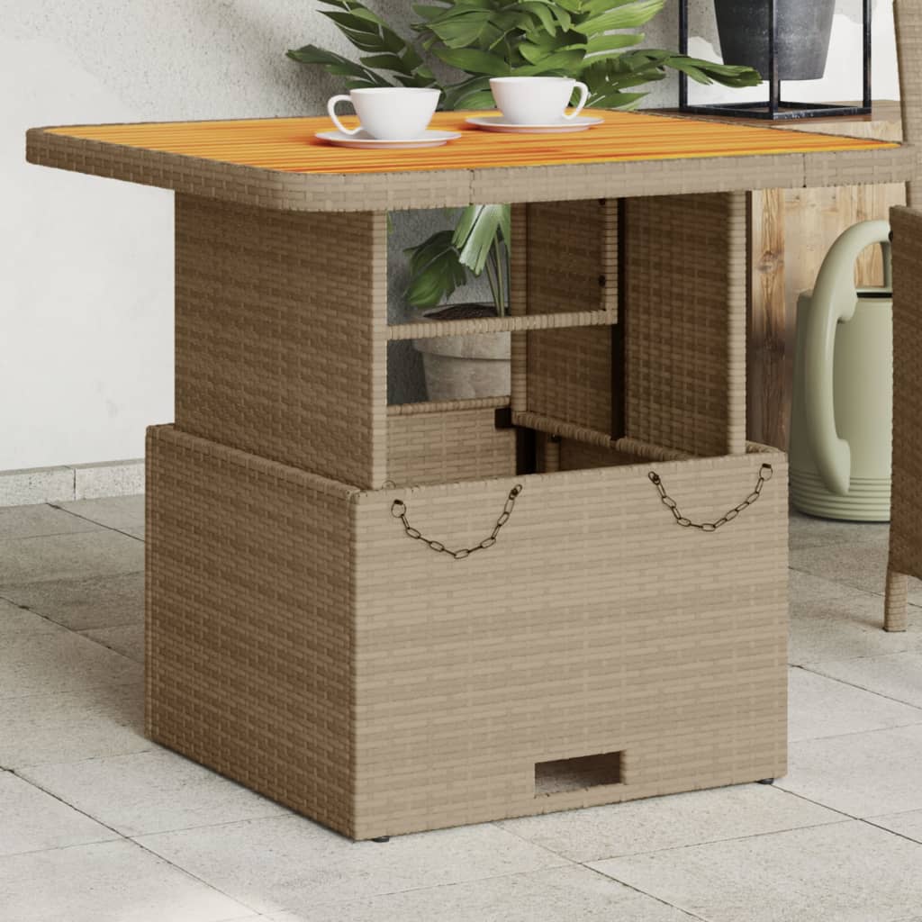 JUNG Vida Gartentisch Beige 80x80x71 cm Poly Rattan und Akazienholz