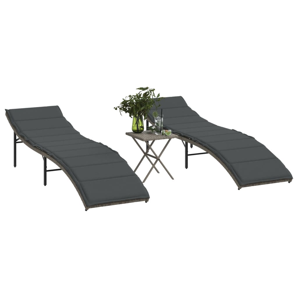 JUNG Vida Sonnenliegen 2 Stk. mit Tisch Grau Poly Rattan