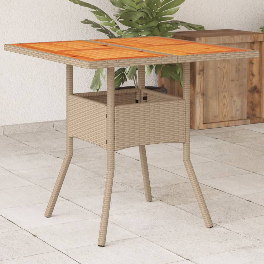 JUNG Vida Gartentisch Beige 80x80x75 cm Poly Rattan Akazienholz