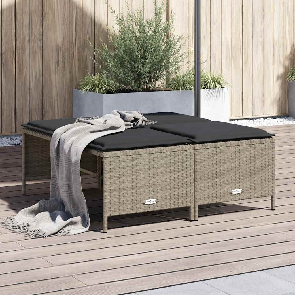 JUNG Vida Gartenhocker mit Kissen 4 Stk. Hellgrau Poly Rattan