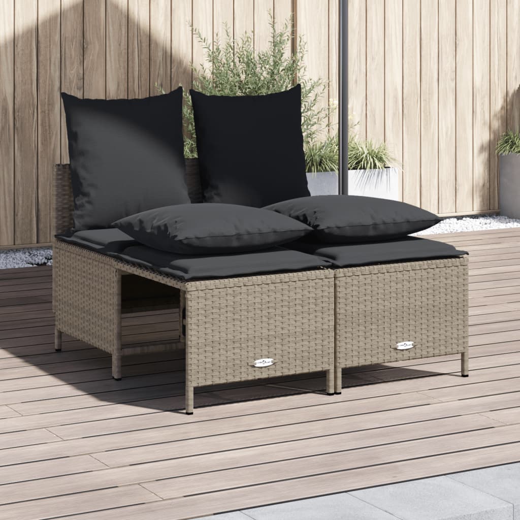 JUNG Vida 4-tlg. Garten-Sofagarnitur mit Kissen Hellgrau Poly Rattan