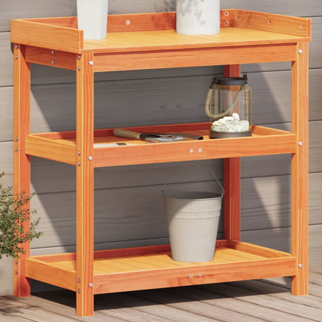JUNG Vida Pflanztisch mit Ablagen Braun 82,5x45x86,5 cm Massivholz Kiefer