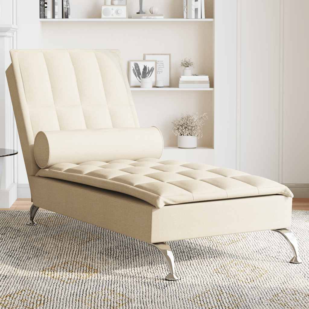 JUNG Vida Massage-Chaiselongue mit Nackenrolle Creme Stoff