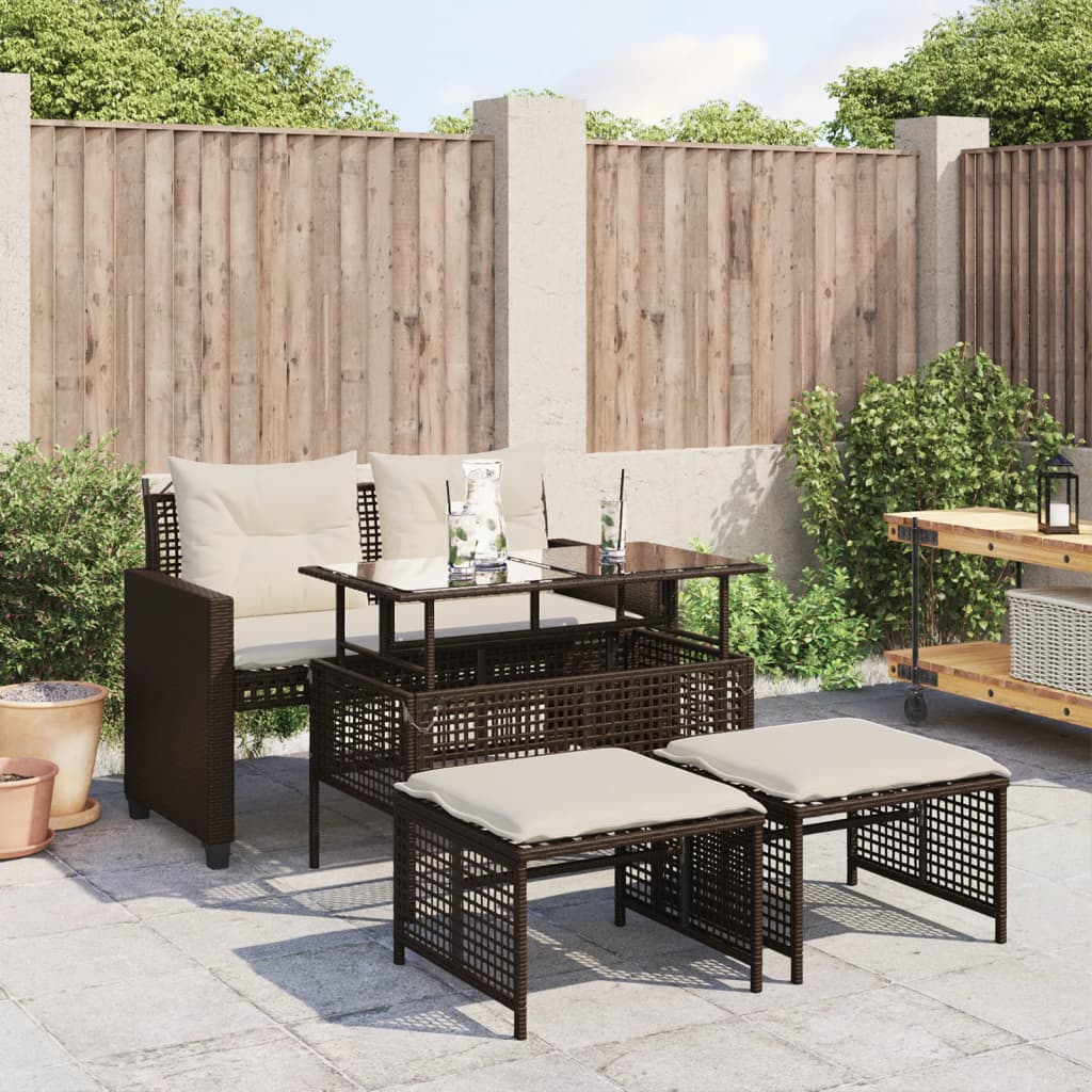 JUNG Vida 4-tlg. Garten-Sofagarnitur mit Kissen Braun Poly Rattan Glas