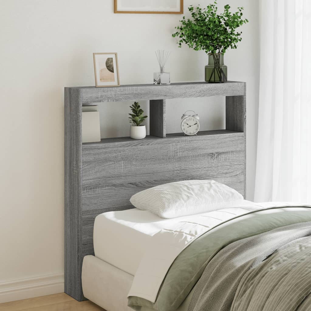 JUNG Vida LED-Kopfteil mit Ablagen Grau Sonoma 100x17x102 cm