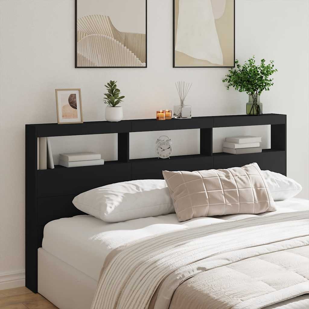 JUNG Vida LED-Kopfteil mit Ablagen Schwarz 200x17x102 cm