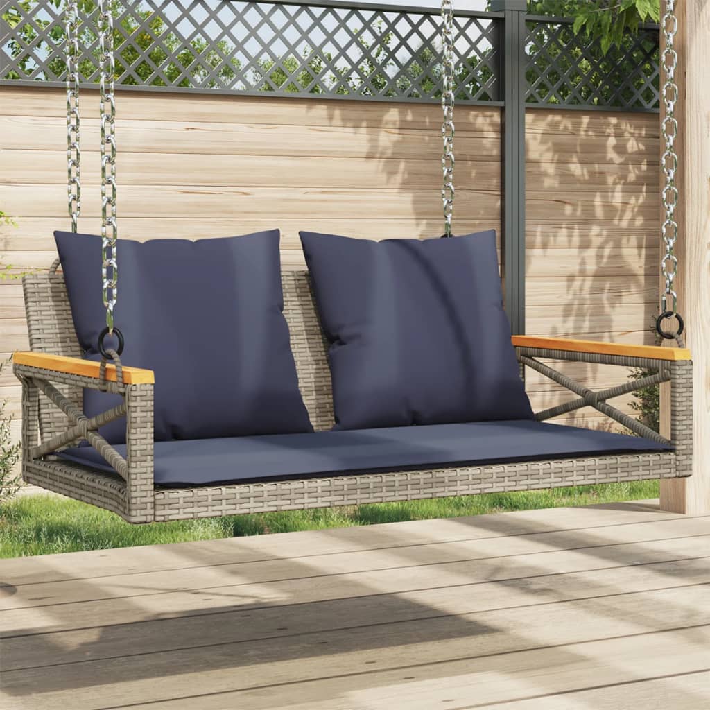 JUNG Vida Hängebank mit Kissen Grau 109x62x40 cm Poly Rattan