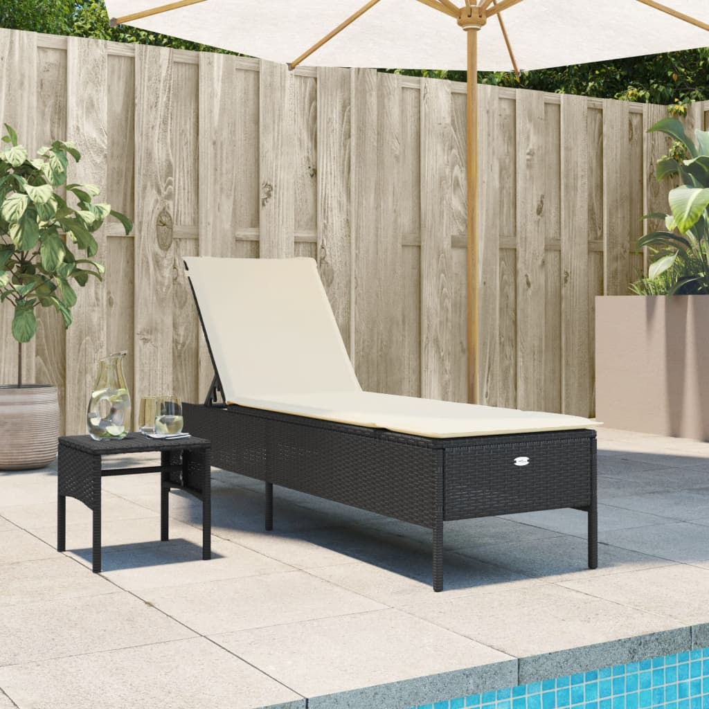 JUNG Vida Sonnenliege mit Tisch und Auflage Schwarz Poly-Rattan