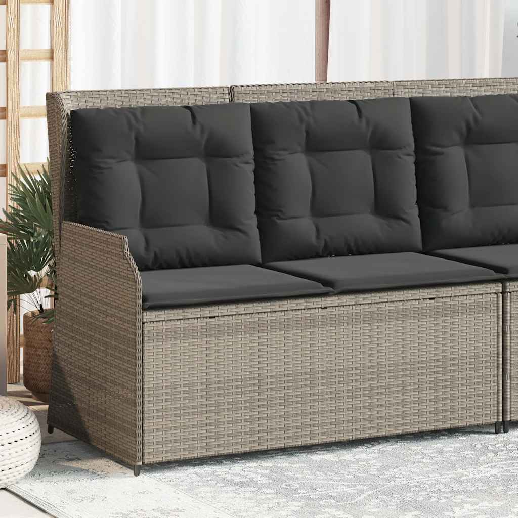 JUNG Vida Gartenbank Verstellbar mit Kissen Hellgrau Poly Rattan