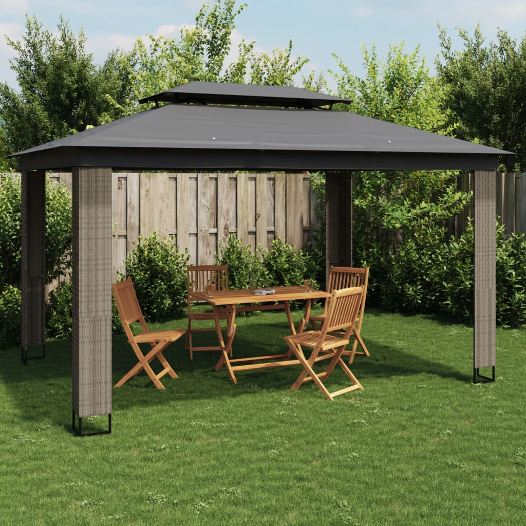 JUNG Vida Pavillon mit Doppeldach Anthrazit 3,94x2,96 m Stahl