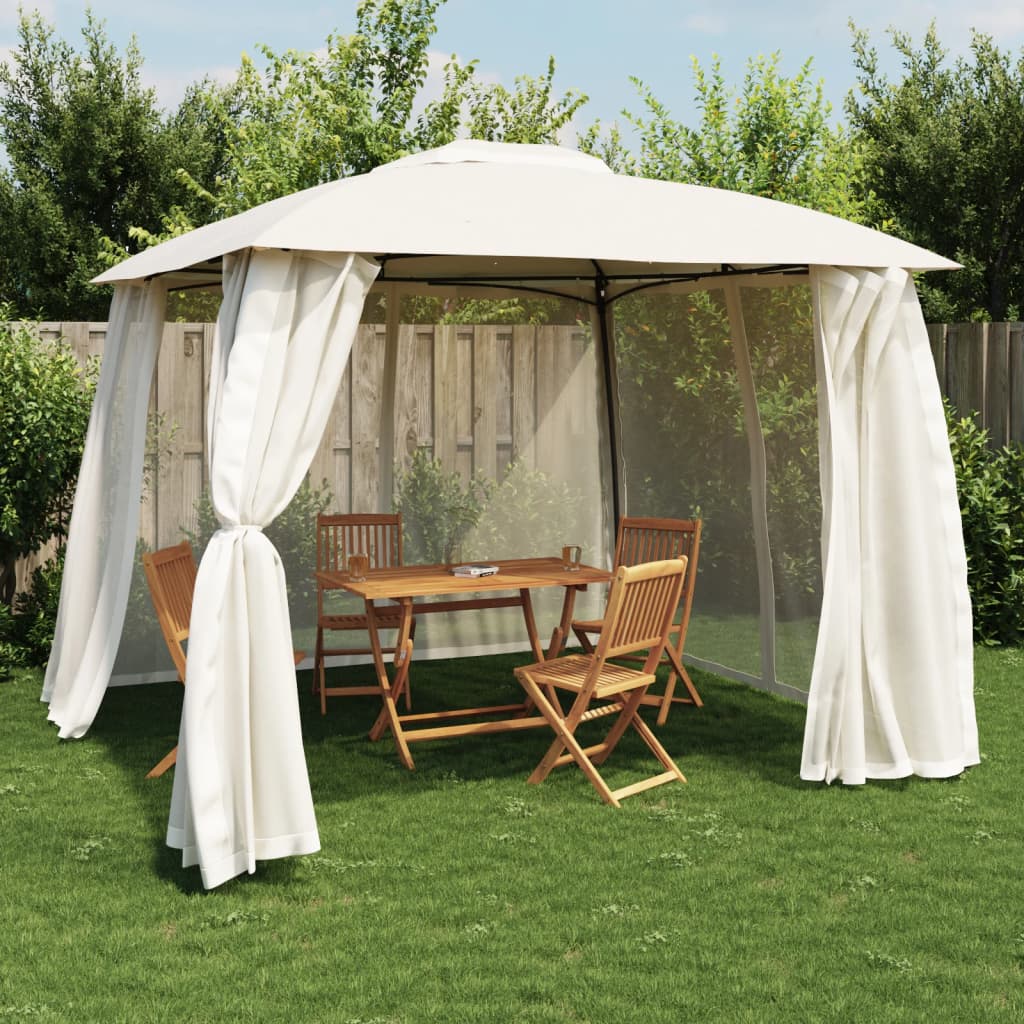 JUNG Vida Pavillon mit Doppeldach & Netzwänden Creme 2,93x2,93 m Stahl
