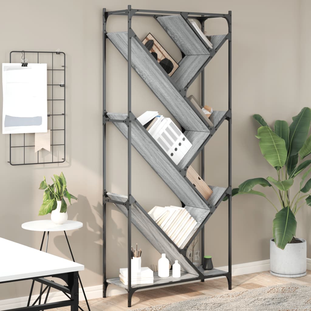 JUNG Vida Bücherregal Grau Sonoma 79x30x180 cm Holzwerkstoff und Metall