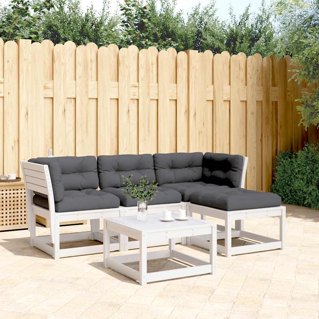 JUNG Vida 4-tlg. Garten-Lounge-Set mit Kissen Weiß Massivholz Kiefer