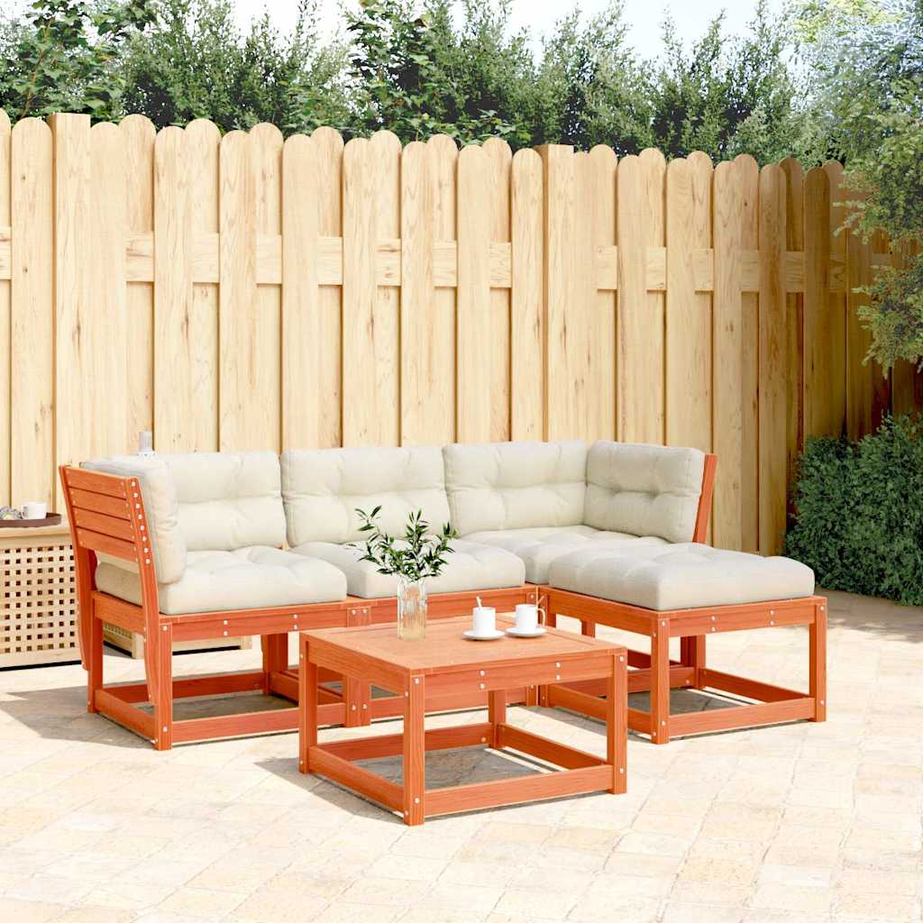 JUNG Vida 4tlg. Garten-Lounge-Set mit Kissen Wachsbraun Massivholz Kiefer