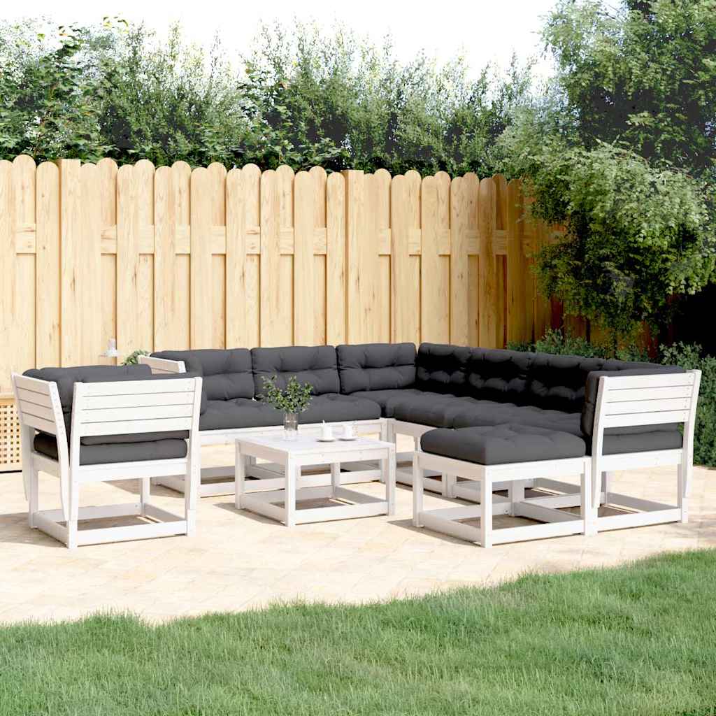 JUNG Vida 8-tlg. Garten-Lounge-Set mit Kissen Weiß Massivholz Kiefer