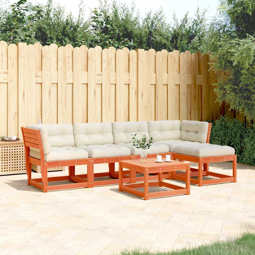 JUNG Vida 5-tlg. Garten-Sofagarnitur mit Kissen Wachsbraun Kiefernholz