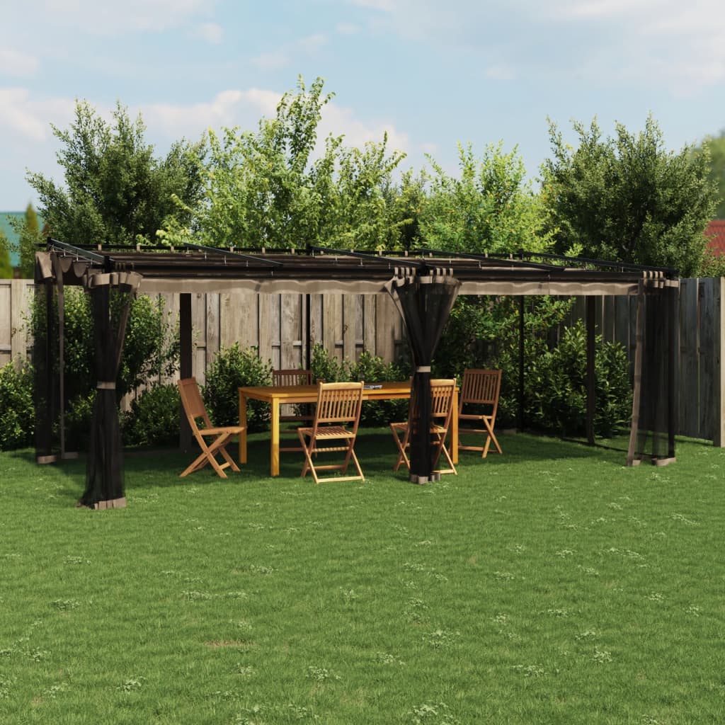 JUNG Vida Pavillon mit Netzwänden Taupe 6x3 m Stahl