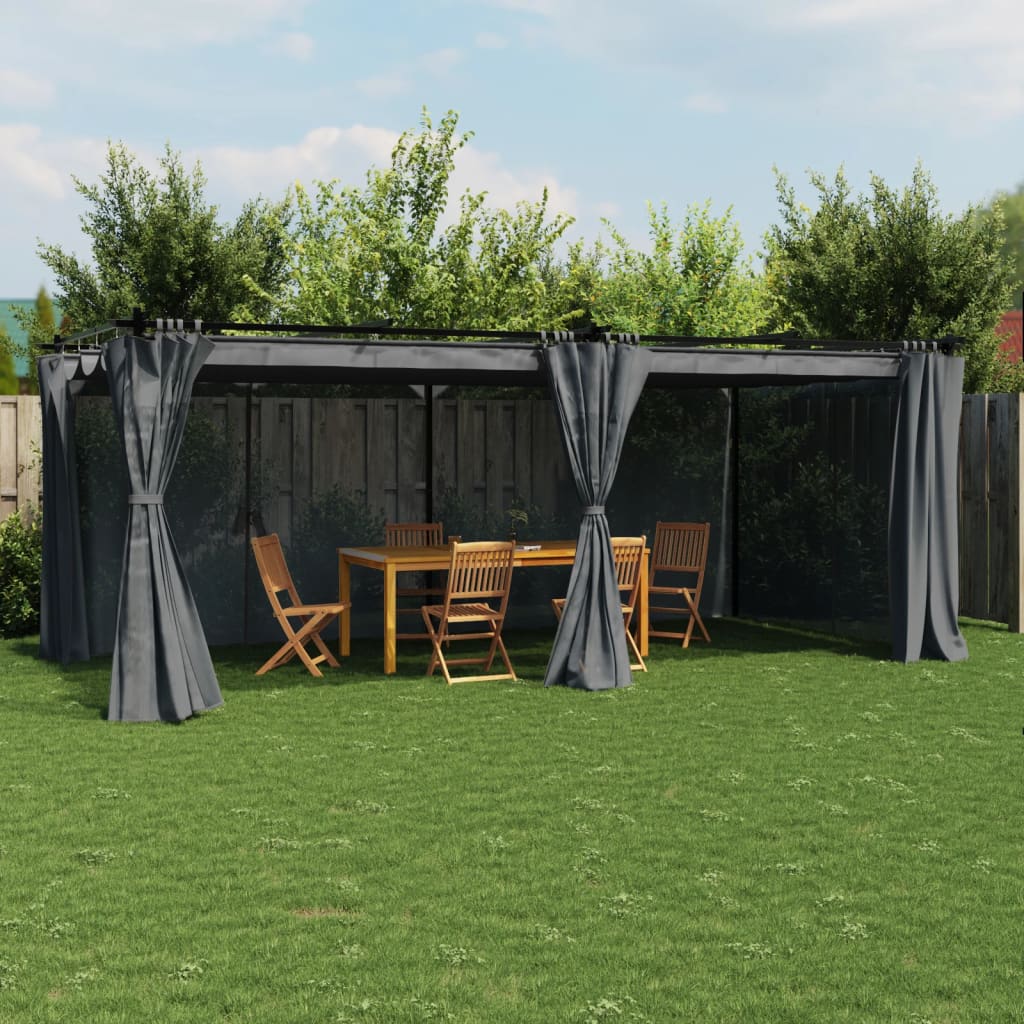 JUNG Vida Pavillon mit Vorhängen Anthrazit 6x3 m Stahl