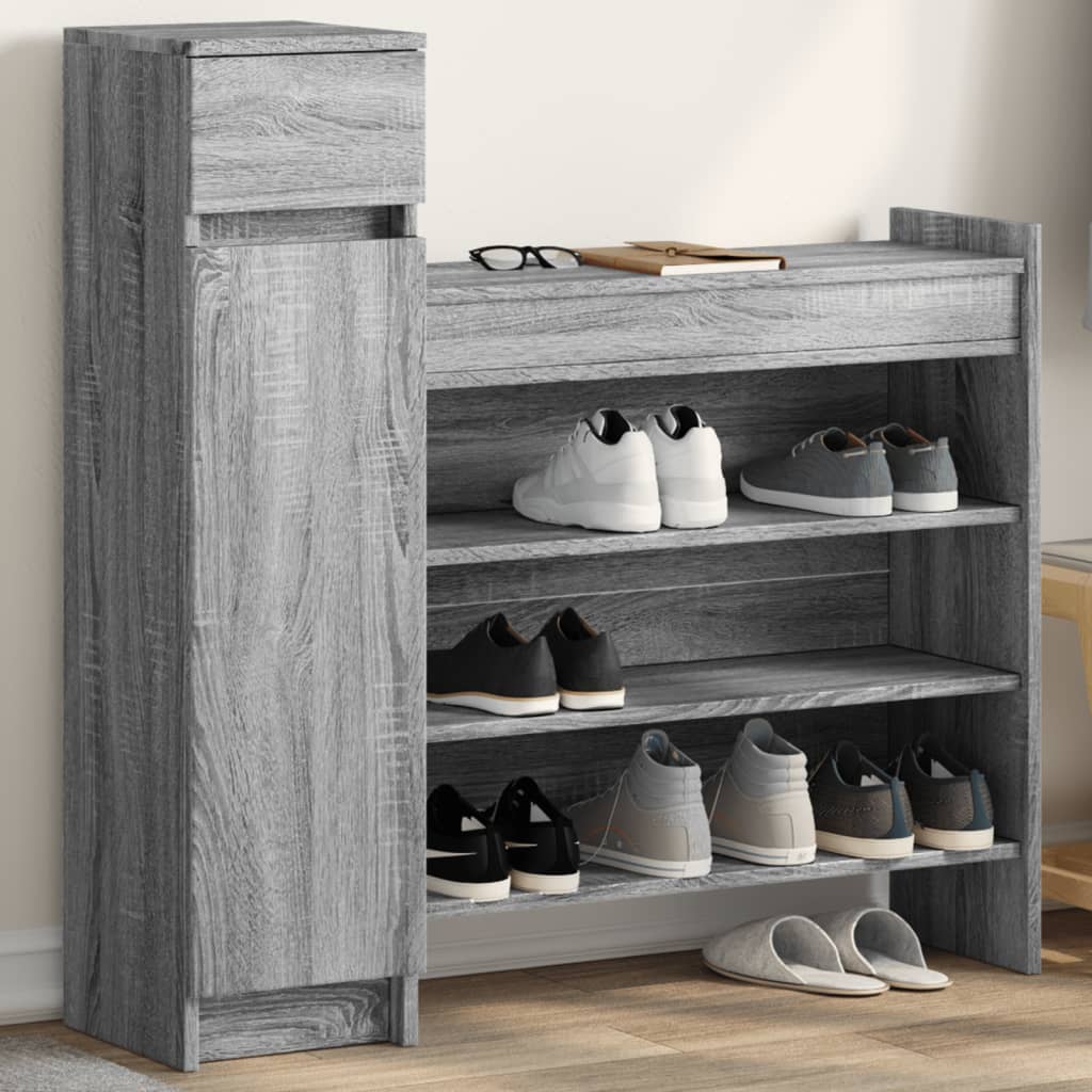 JUNG Vida Schuhschrank Grau Sonoma 100,5x28x100 cm Holzwerkstoff