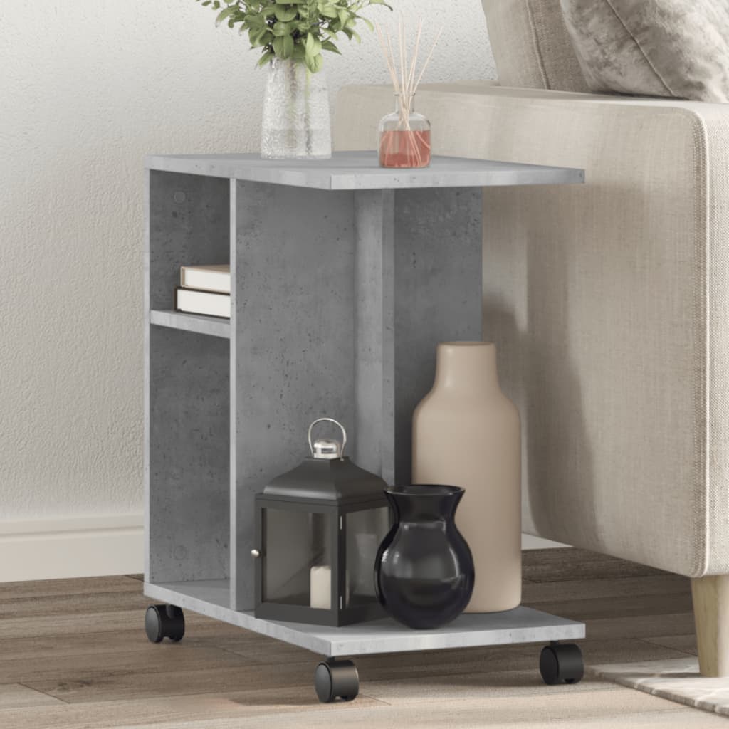 JUNG Vida Beistelltisch mit Rollen Betongrau 50x30x55 cm Holzwerkstoff