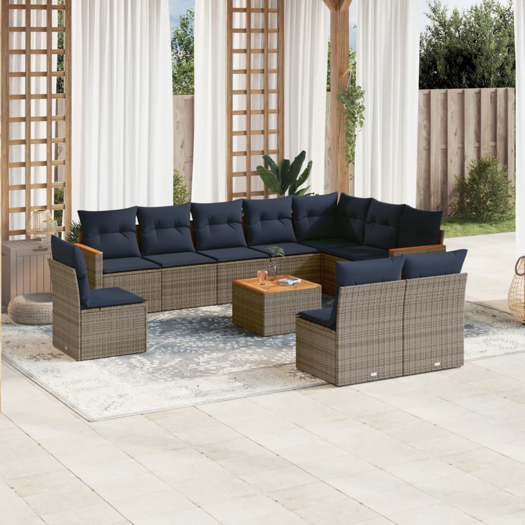 JUNG Vida 11-teiliges Gartensofa-Set mit Kissen, grau, Polyrattan