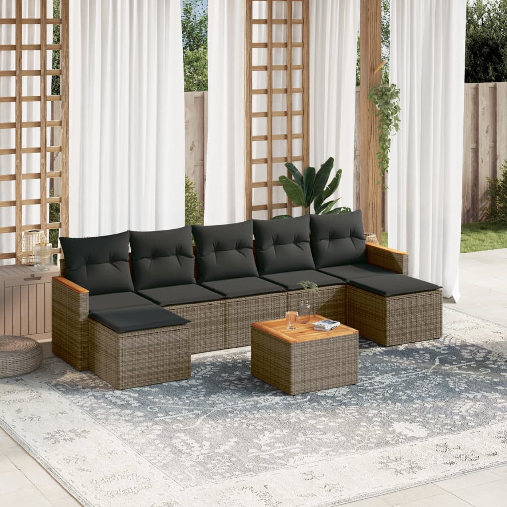 JUNG Vida 8-tlg. Garten-Sofagarnitur mit Kissen Grau Poly Rattan