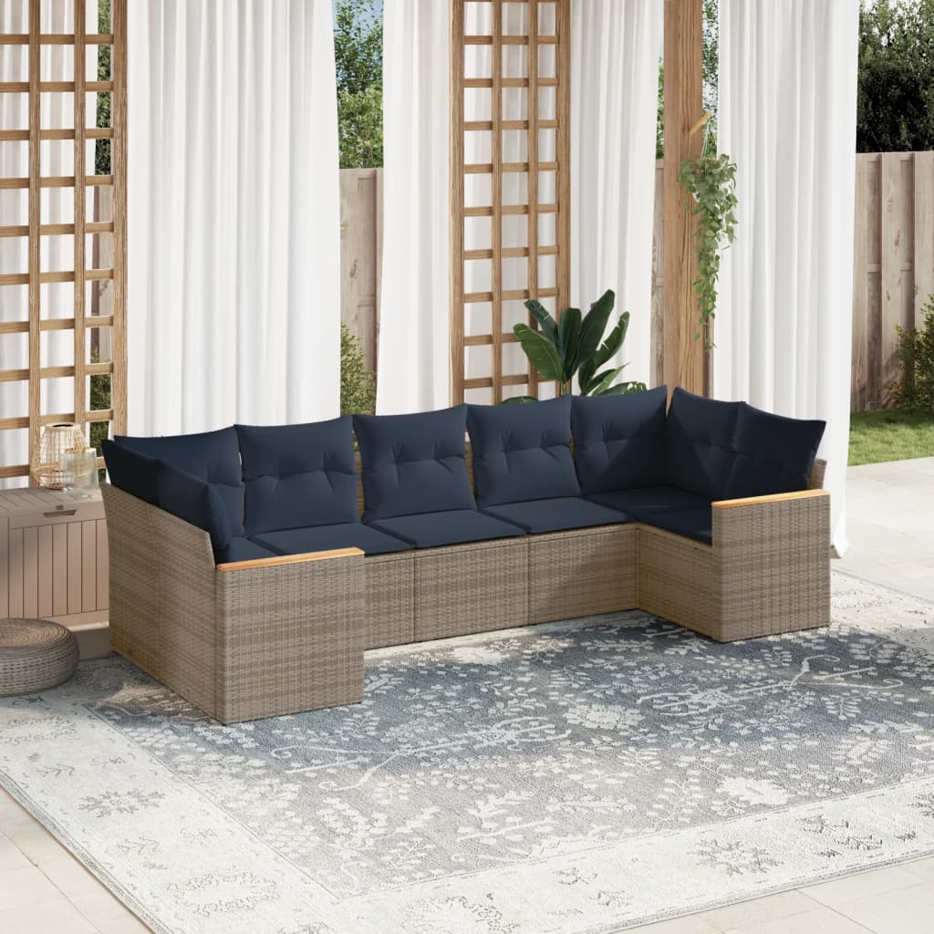 JUNG Vida 7-teiliges Gartensofa-Set mit Kissen, grau, Polyrattan