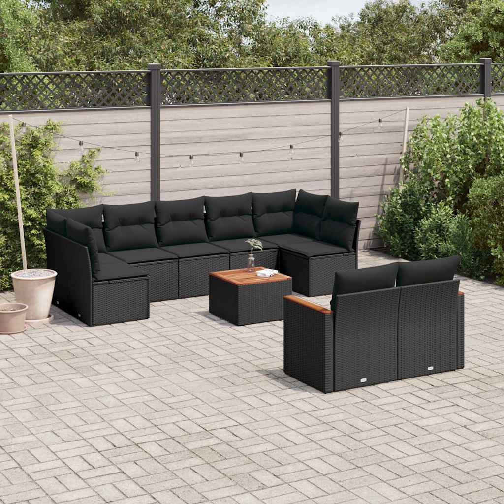 JUNG Vida 10-tlg. Garten-Sofagarnitur mit Kissen Schwarz Poly Rattan
