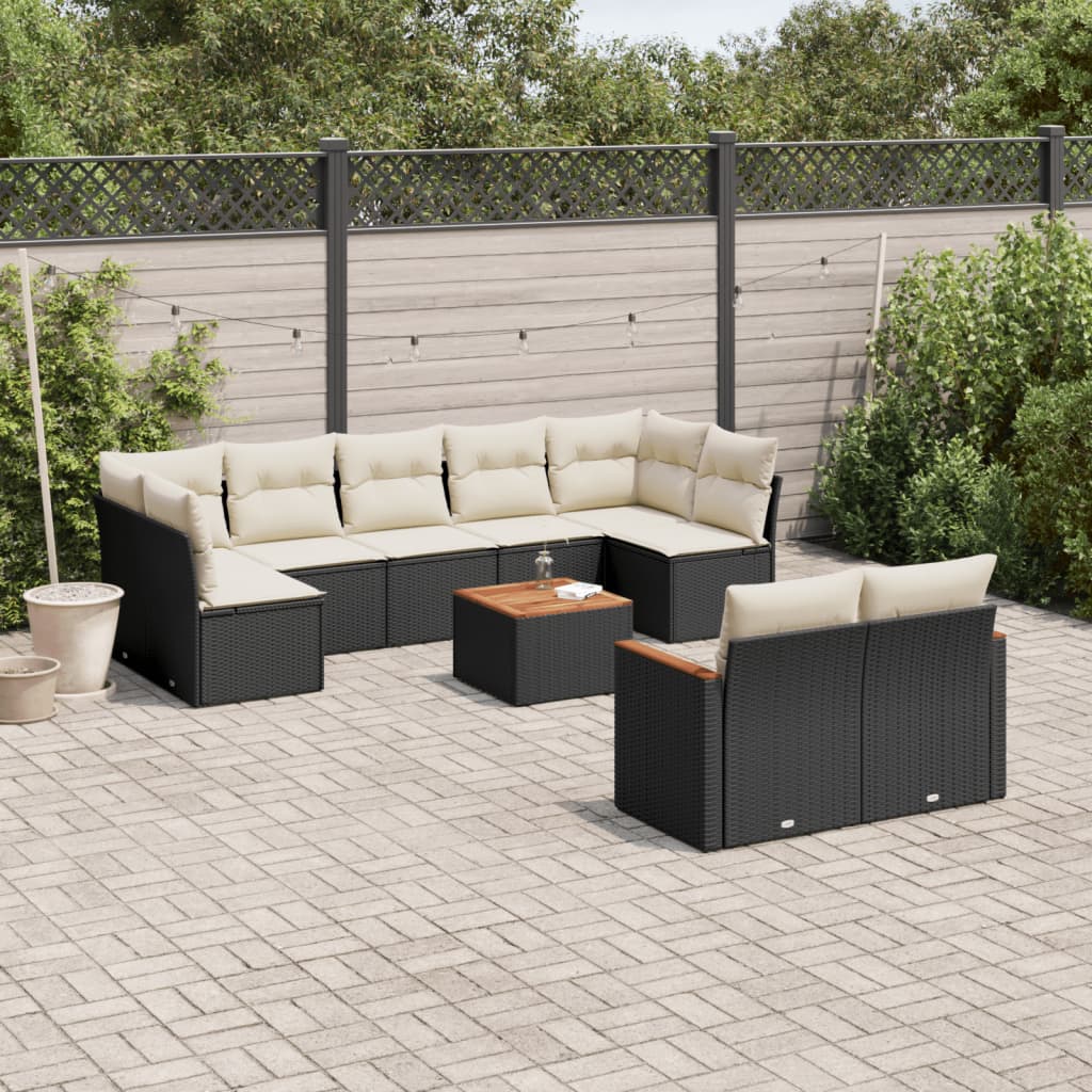 JUNG Vida 10-tlg. Garten-Sofagarnitur mit Kissen Schwarz Poly Rattan