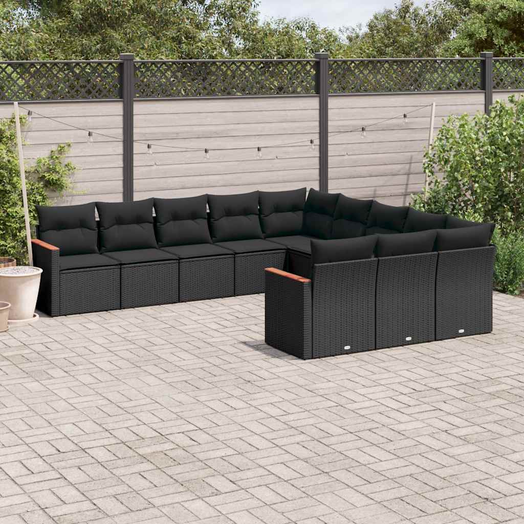 JUNG Vida 11-tlg. Garten-Sofagarnitur mit Kissen Schwarz Poly Rattan