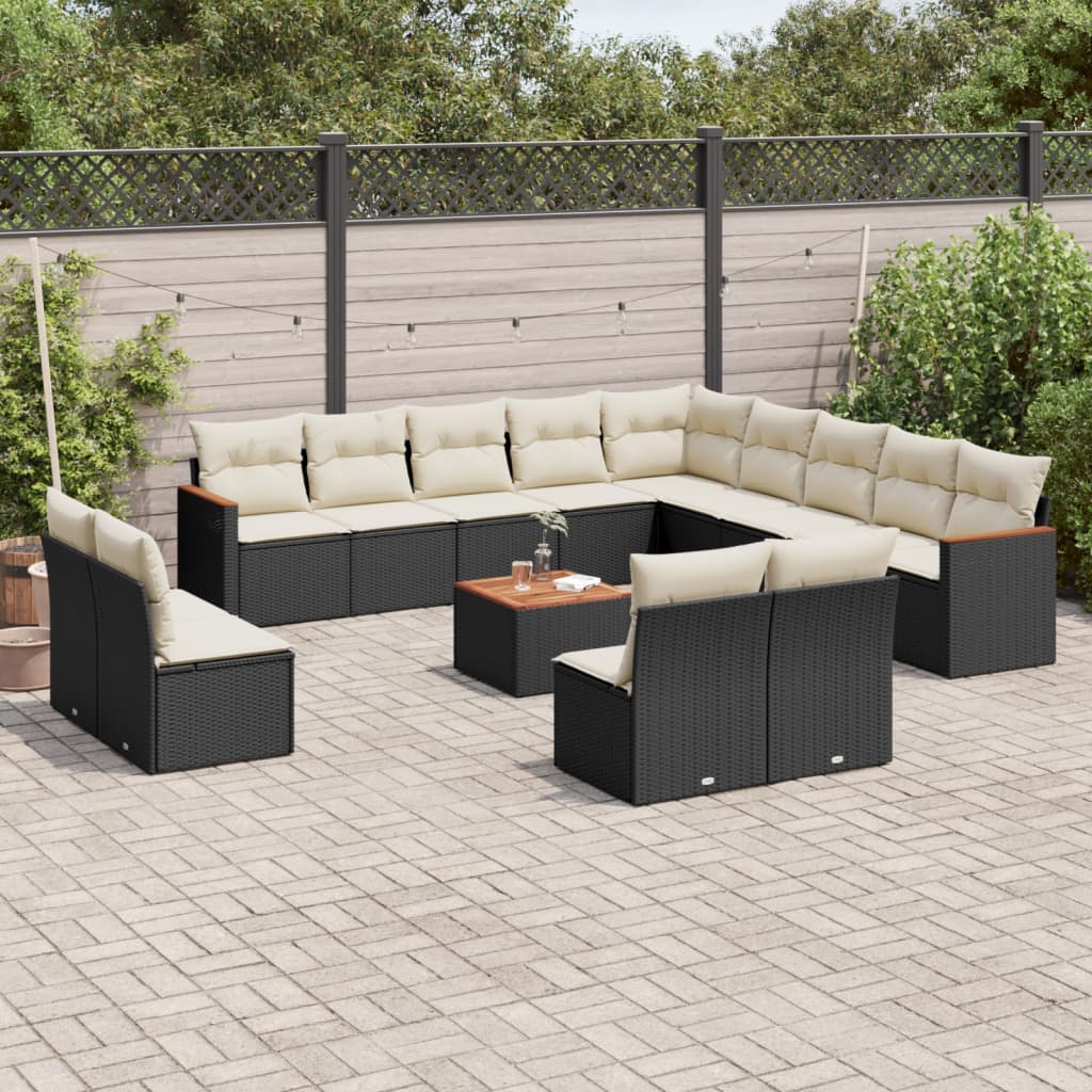 JUNG Vida 14-tlg. Garten-Sofagarnitur mit Kissen Schwarz Poly Rattan