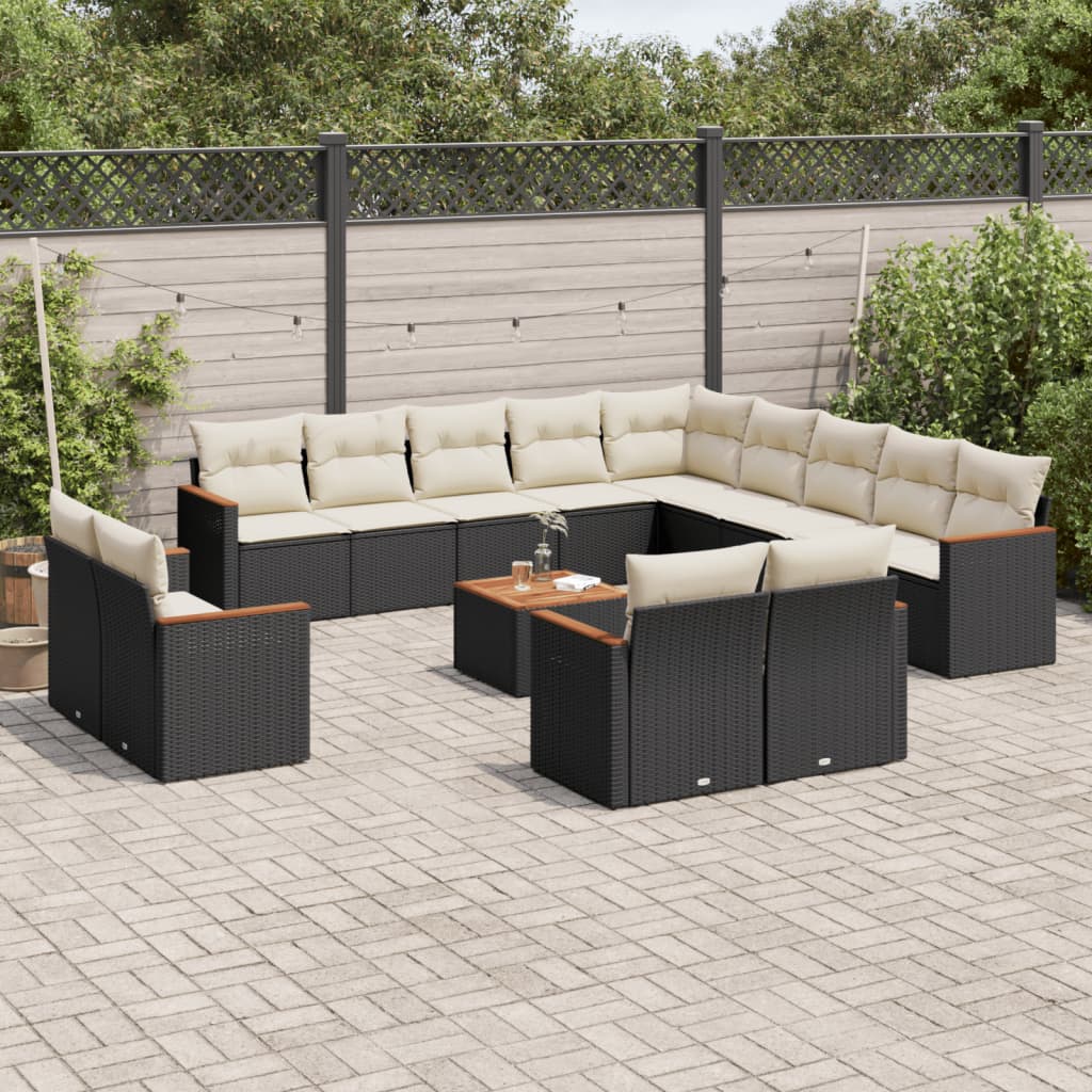 JUNG Vida 14-tlg. Garten-Sofagarnitur mit Kissen Schwarz Poly Rattan