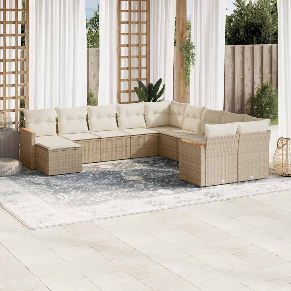 JUNG Vida 11-tlg. Garten-Sofagarnitur mit Kissen Beige Poly Rattan