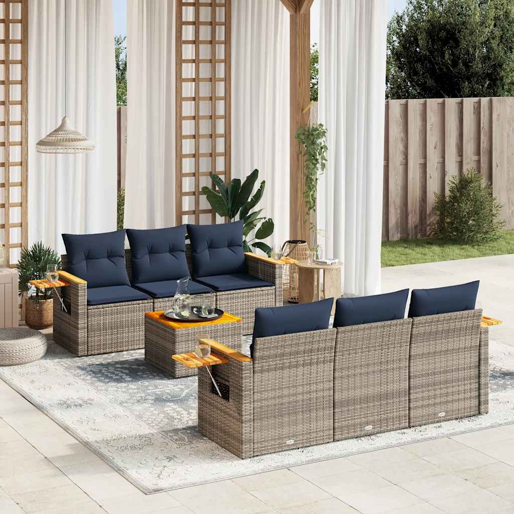 JUNG Vida 7-tlg. Garten-Sofagarnitur mit Kissen Grau Poly Rattan