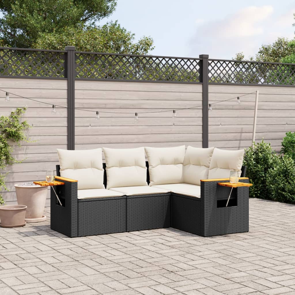 JUNG Vida 4-tlg. Garten-Sofagarnitur mit Kissen Schwarz Poly Rattan
