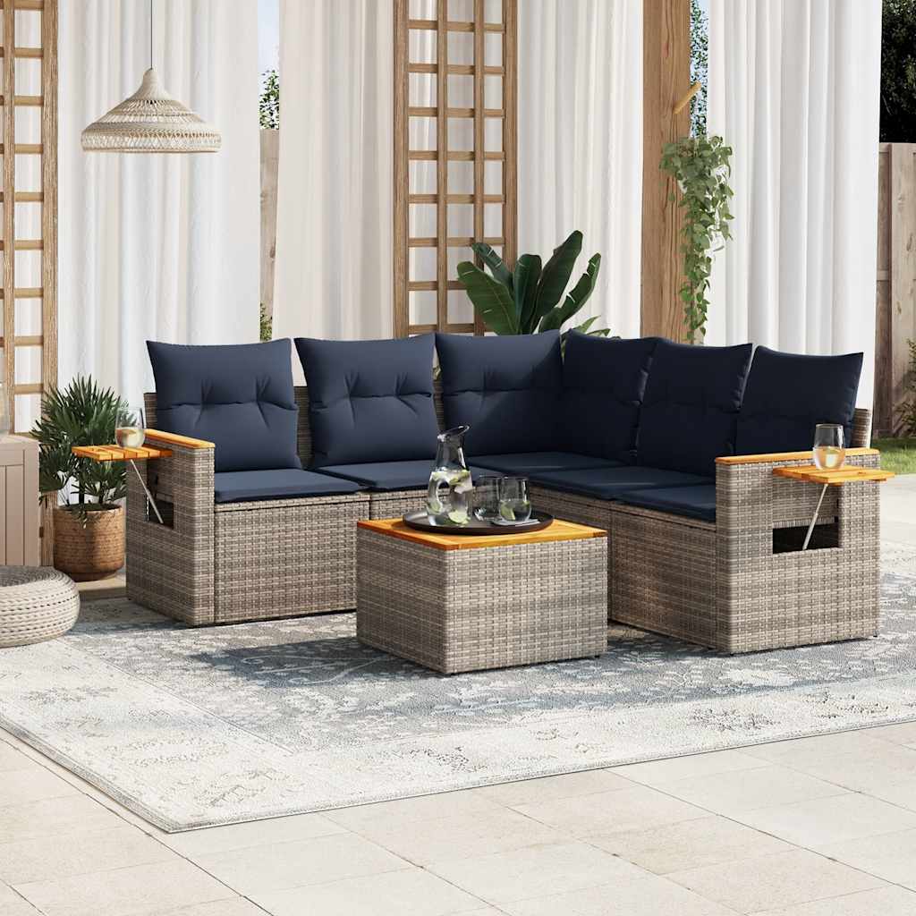 JUNG Vida 6-tlg. Garten-Sofagarnitur mit Kissen Grau Poly Rattan