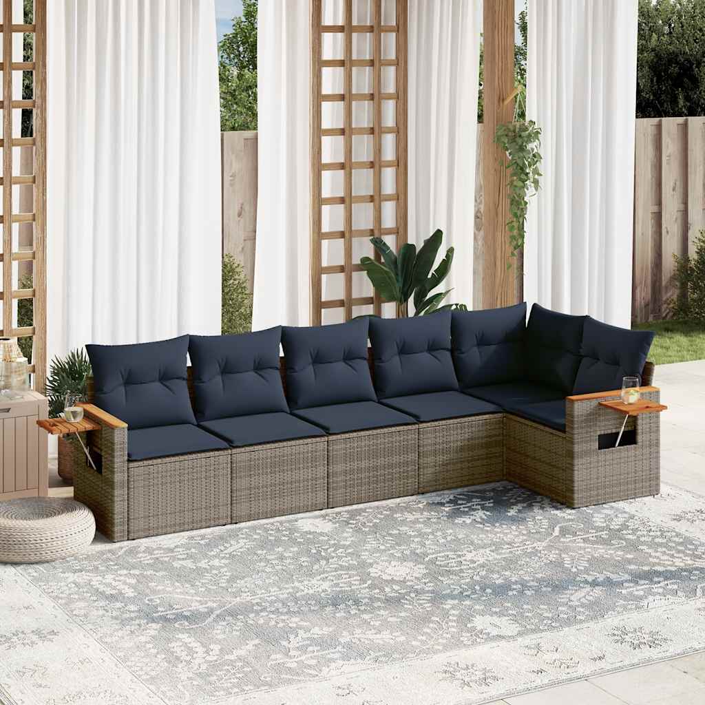 JUNG Vida 6-tlg. Garten-Sofagarnitur mit Kissen Grau Poly Rattan