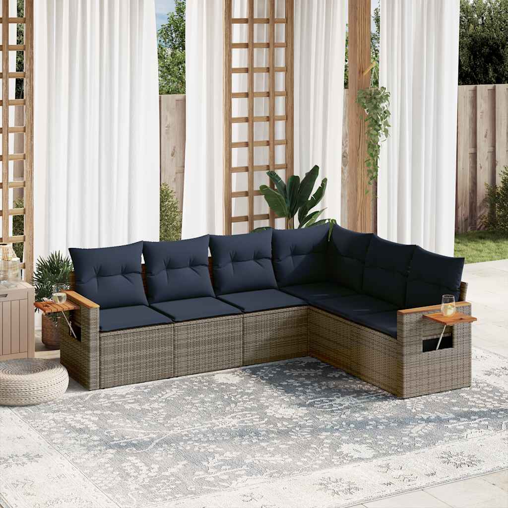 JUNG Vida 6-tlg. Garten-Sofagarnitur mit Kissen Grau Poly Rattan