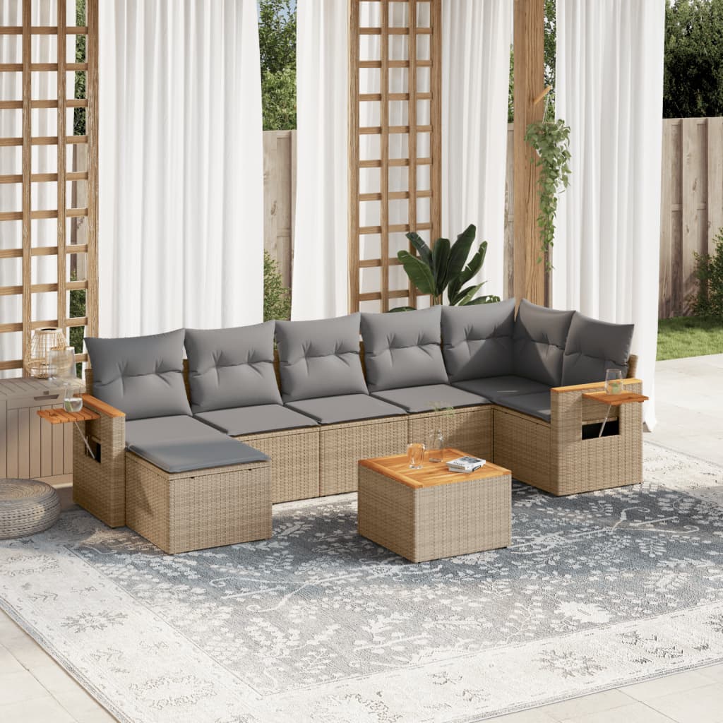 JUNG Vida 8-tlg. Garten-Sofagarnitur mit Kissen Beige Poly Rattan