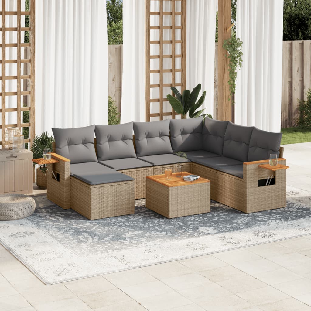 JUNG Vida 8-tlg. Garten-Sofagarnitur mit Kissen Beige Poly Rattan