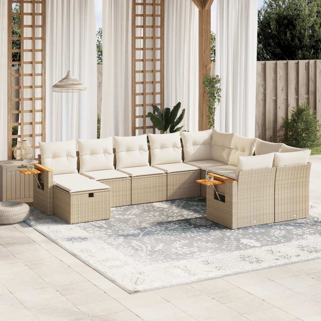 JUNG Vida 10-tlg. Garten-Sofagarnitur mit Kissen Beige Poly Rattan