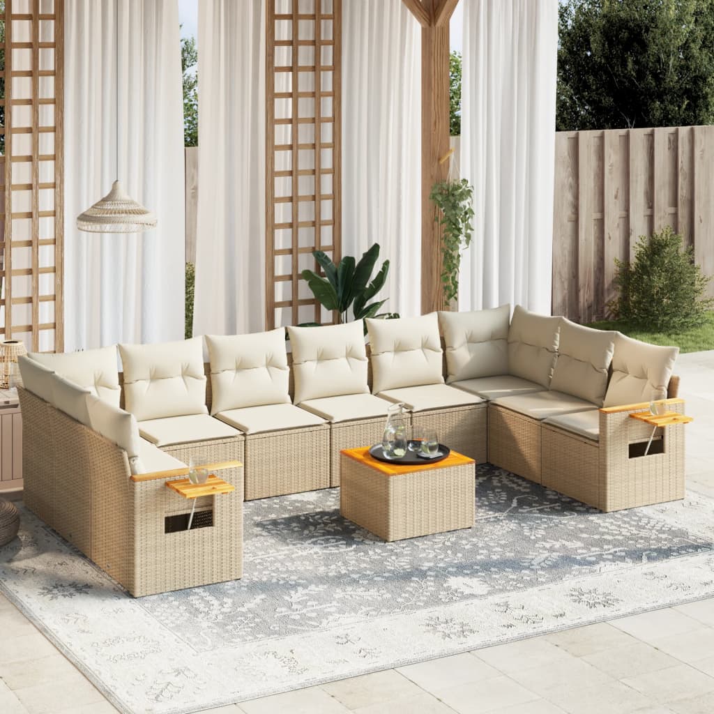 JUNG Vida 11-tlg. Garten-Sofagarnitur mit Kissen Beige Poly Rattan