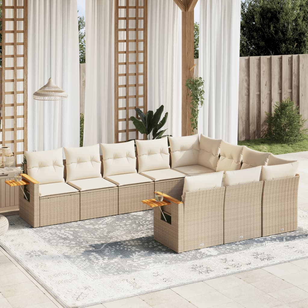 JUNG Vida 10-tlg. Garten-Sofagarnitur mit Kissen Beige Poly Rattan