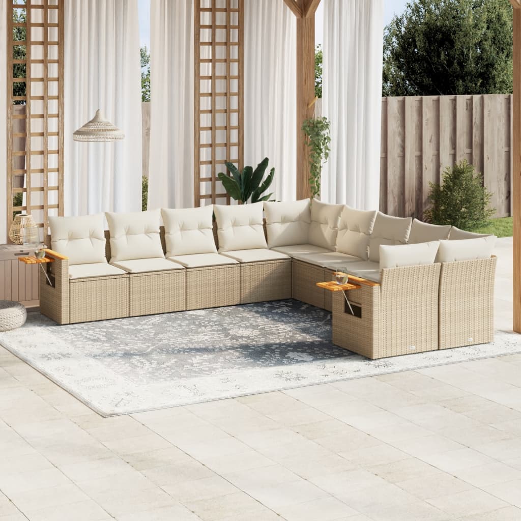 JUNG Vida 10-tlg. Garten-Sofagarnitur mit Kissen Beige Poly Rattan