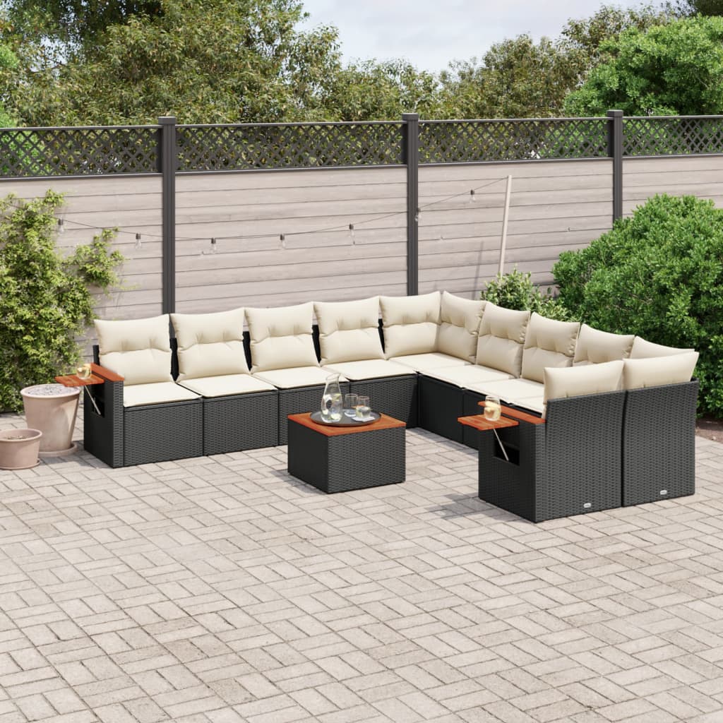 JUNG Vida 11-tlg. Garten-Sofagarnitur mit Kissen Schwarz Poly Rattan
