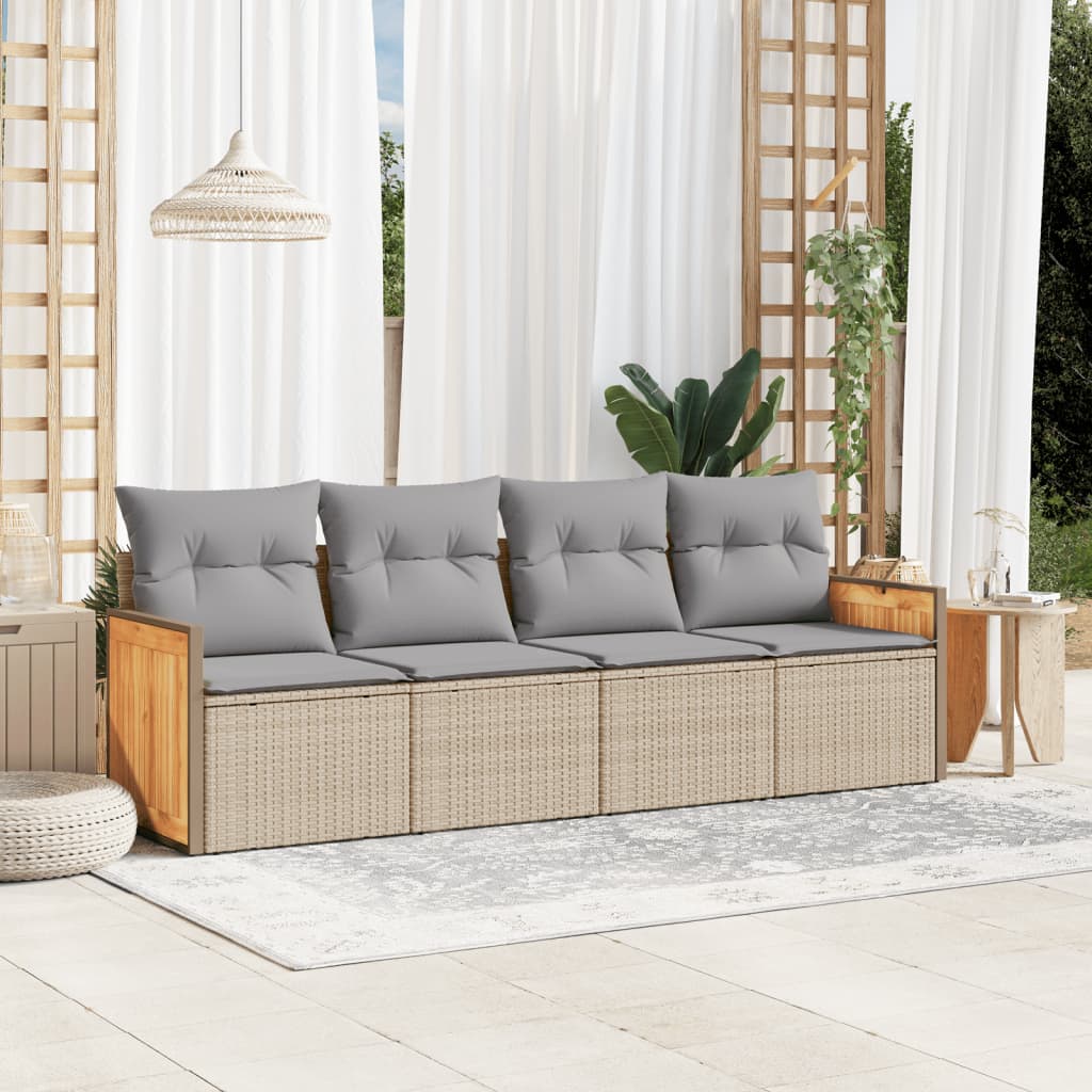 JUNG Vida 4-tlg. Garten-Sofagarnitur mit Kissen Beige Poly Rattan